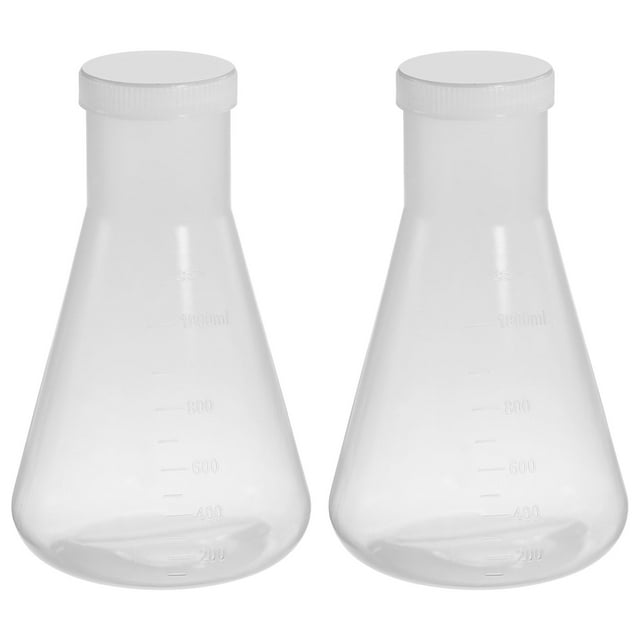 Unique Bargains 1000ml Plastic Erlenmeyer Flask with Screw Caps, 2 Pack Narrow Mouth Conical Flask for Laboratory, Clear