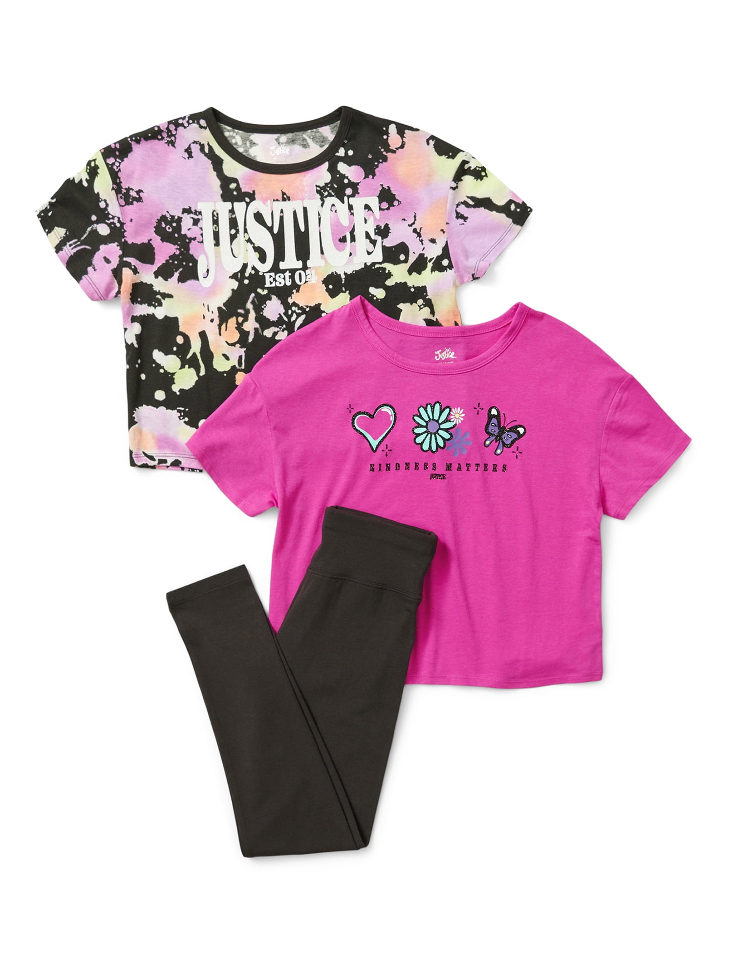 Justice Girls 3-Pack T-shirt & Legging Set, Sizes XS-XLP