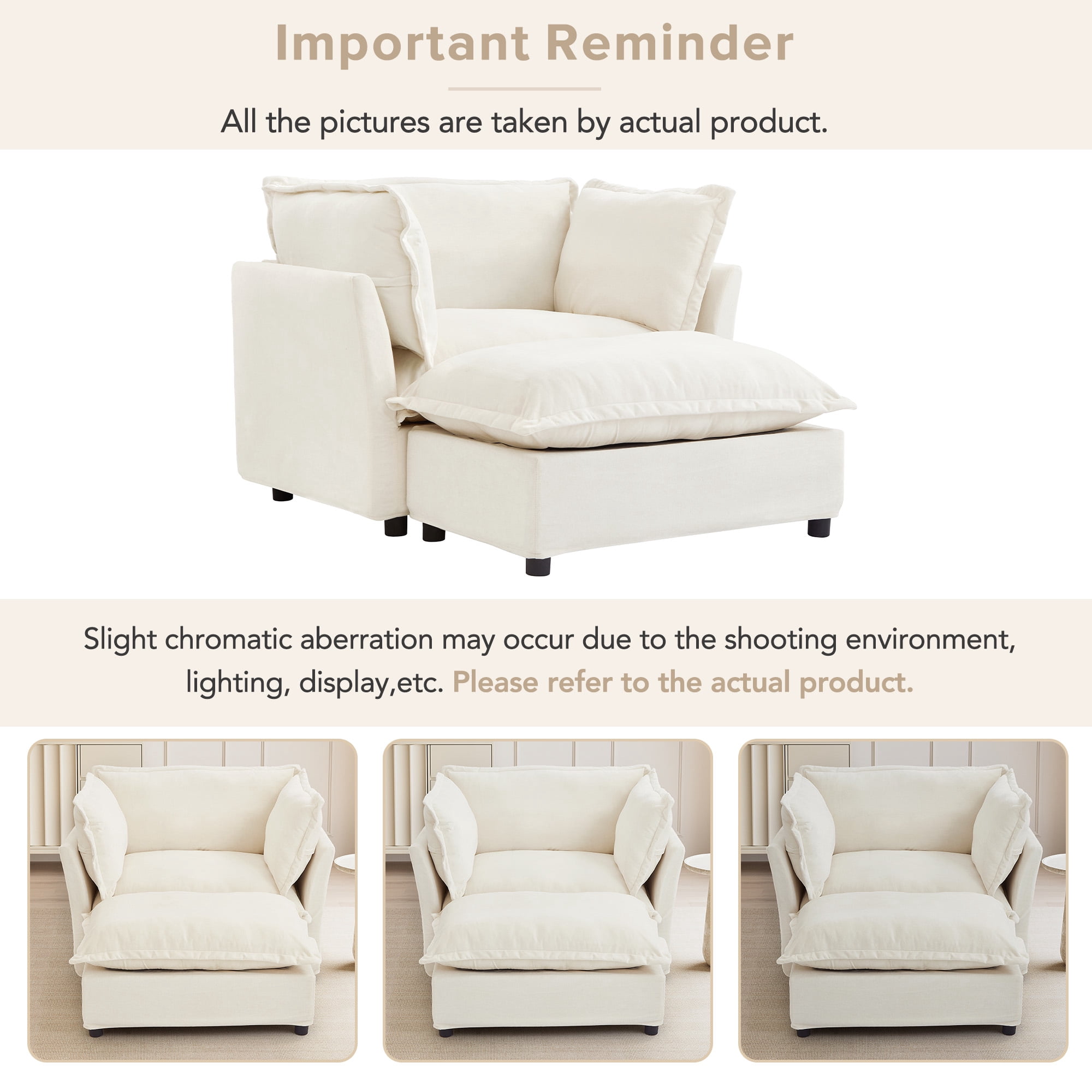 45.2" Armchair Sofa Cozy Upholstered Sofa Chair with Ottoman, 39" Wide Seat and 2 Pillows