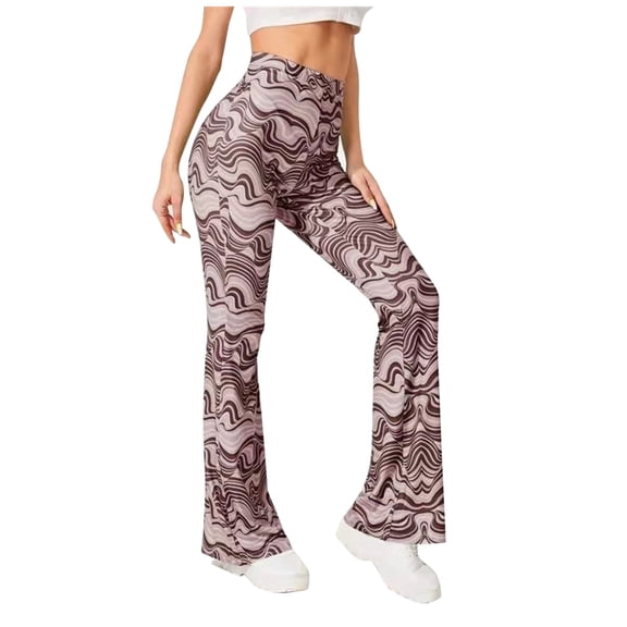 ANINEO Women's High Waist Water Ripple Print Yoga Pants Flared Casual Bell Bottoms With Stretch Comfort Classic Daily Female Trousers