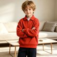 thumbnail image 4 of Quarter Zip Sweatshirt Boys Girls Waffle Casual Loose Fashion Fall Winter Tops Lapel Long Sleeve Pullover (9Years, Red), 4 of 7