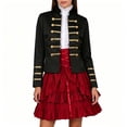 thumbnail image 4 of Sexlip Women Stand Collar Military Style Blazer Jacket Double Row Gold Stripe Button Decor Cropped Long Sleeve Costume Outer Coat For Party Stage Black XL, 4 of 6