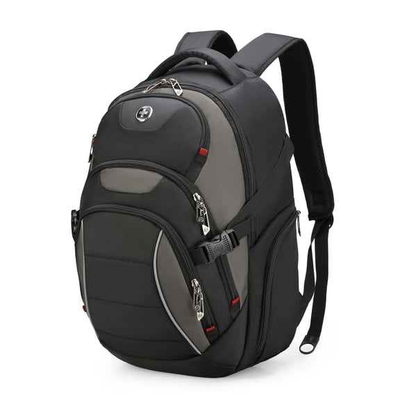 Swissdigital BELP 17-Inch Laptop Backpack with Trolley Sleeve, Black/Grey