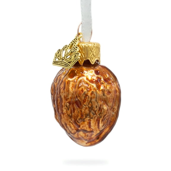Realistic Walnut with Textured Shell Glass Christmas Ornament