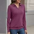 thumbnail image 2 of Lumtrix Womens Polo Shirts Long Sleeve Collared Tops Business Casual Tops V Neck Dressy Blouses Loose Fit Wine 2XL, 2 of 4