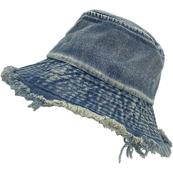 YooGuoGuo Unisex Distressed Denim Wide Brim Fisherman Hat Vintage Edge Sun Hat Bucket Hat Couples' Sun Hat