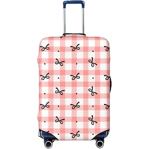 Travel Luggage Cover Black Bows Dots Pink Checkered, High Elasticity Washable Travel Baggage Protector Case 25in-28in