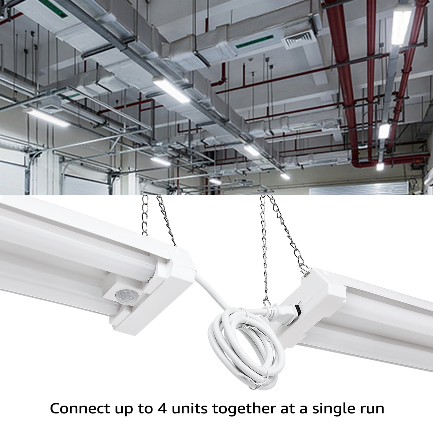 10 Pack Motion Sensor 4FT LED Utility Shop Light, 40W Plug in Linkable Light Fixtures, for Garage, Workshop, 4000lm, 5000K Daylight, Suspension & Flush Mount, FCC, ETL Certified
