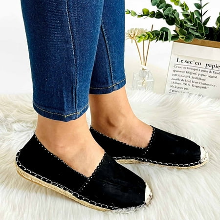 

YTJX Casual Shoes For Women Ladies Flat Work Shoes Linen Bottom Casual Shoes