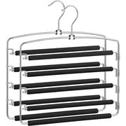 Pants Hangers Non Slip 2 Pack Space Saving Hangers Multi-Layer Swing Arm Pants Hanger Stainless Steel Space Saver Hangers for Pants Jeans Scarf Trouser Tie Towel Clothes (Black)