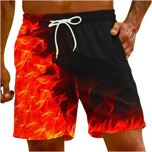 KIHOUT Short d'Été Rabais pour Homme à Imprimé Flamme Impression Spéciale Short de Plage Décontracté Pantalon