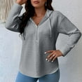 thumbnail image 4 of Lenpel Hoodies for Women Fashion Long Sleeve Half Zip Curved Hem Drawstring Textured Sweatshirts Casual Pullover Tops(Gray,Medium), 4 of 7