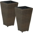 thumbnail image 3 of Sunnydaze 11" x 11" x 20" Square Brown Polyrattan Outdoor Planter with Liner 2-Count, 3 of 12