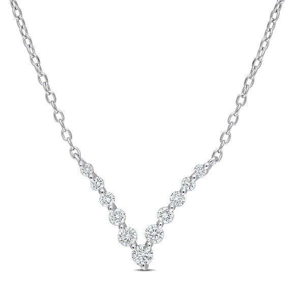 Created Forever Women's 1/3 Carat T.G.W. Lab Created Diamond Platinum Plated Sterling Silver Chevron Necklace