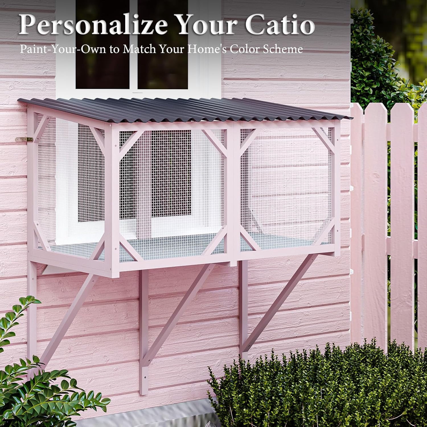 Cat Window Box, 43.3" Catio Outdoor Cat Enclosure for Sunbathing, Napping & Overlooking, Sturdy Window Perch for Large Indoor Cats - All Weather Use, Nature Friendly Design
