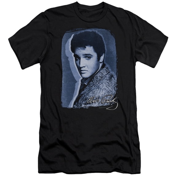 Elvis Presley Overlay Premium Canvas Adult Slim Fit T-Shirt Black