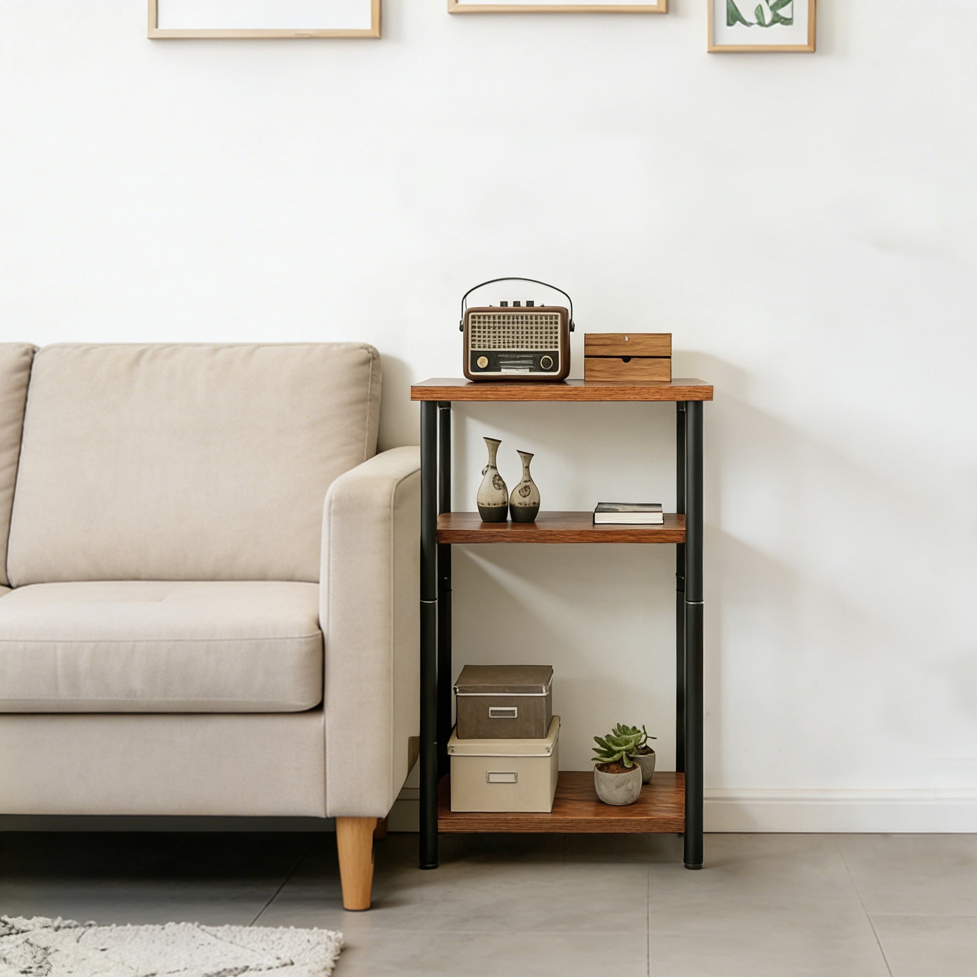 CONCETTA End Table with 3 Shelves, Narrow Nightstand for Small Spaces, Easy Assembly, Ideal for Living Room and Bedroom,Rust Brown
