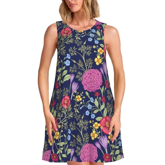 Vsdgher Robes d'Été à Imprimé Floral pour Femmes Robe de Plage Décontractée Sans Manches Robe d'Été Ample avec Poche