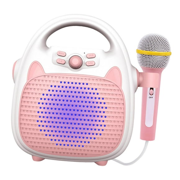 Kids Machine Girls Boys Rechargeable Toys Microphone Toy Build Light Show Outdoor Travel Pink