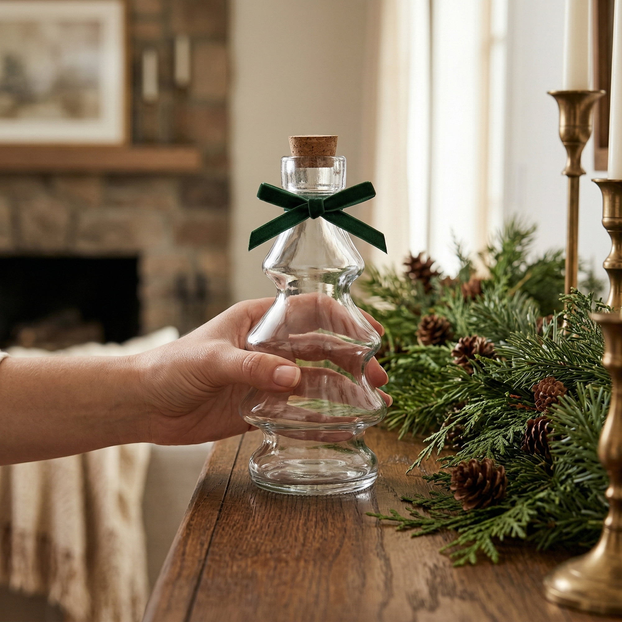 Unique Bargains 2pcs Decorative Simple Glass Jars with Cork Stoppers Small Pine Tree 2.7"x2.7"x6.2"