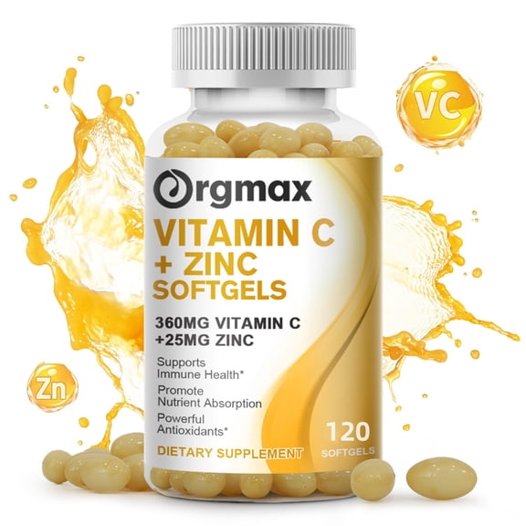 ORGMAX High absorption Vitamin C + Zinc - Antioxidant Supplements for Immune Support, 120 Capsules (Non-GMO & Gluten-Free Formula)