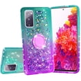 thumbnail image 2 of SOGA Rhinestone Liquid Quicksand Cover Cute Girl Phone Case Compatible for Samsung Galaxy S20 FE Case, with Embedded Ring for Magnetic Car Mounts and Lanyard - Pink / Purple, 2 of 5