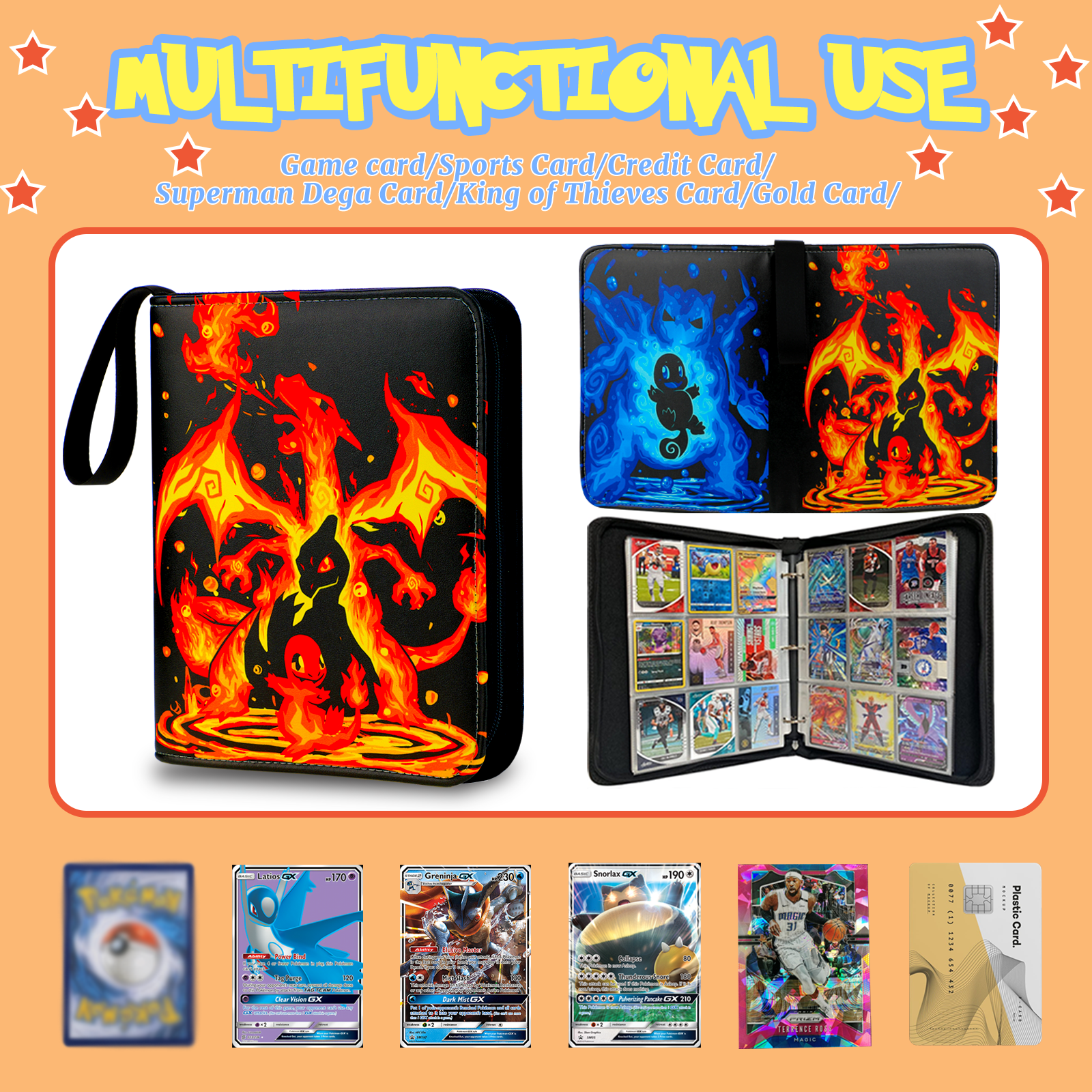 Trading Card Binder 9 Pocket with 50 Sleeves, Waterproof Card Album Binder  for Game, Sports, Collectible Cards