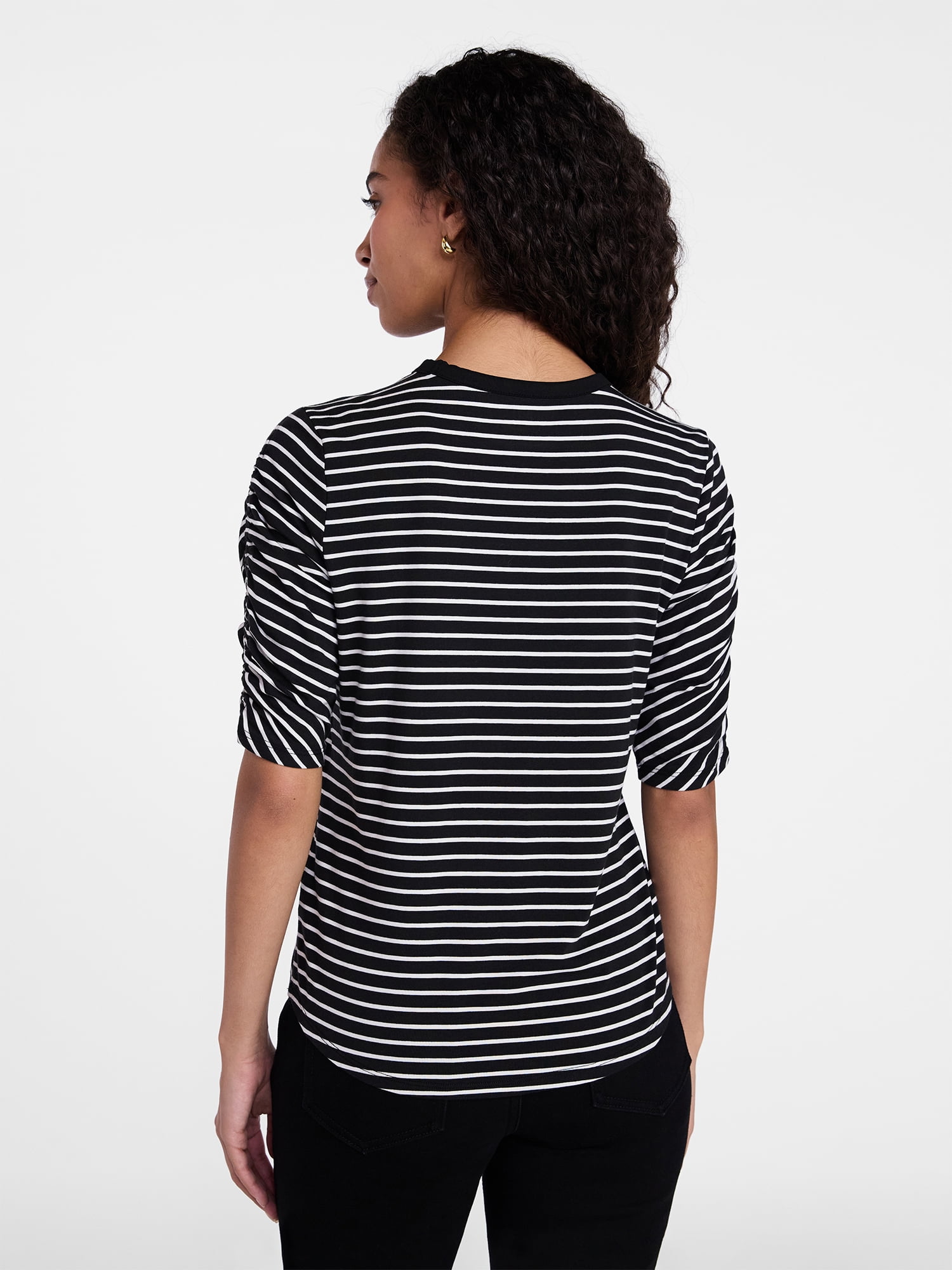 Time and Tru Women's Ruched Elbow Sleeve Tee, Sizes XS-XXXL