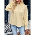 thumbnail image 3 of Tops de cuello alto con volantes para mujer, blusa elegante, camisa informal de manga larga, 3 of 6