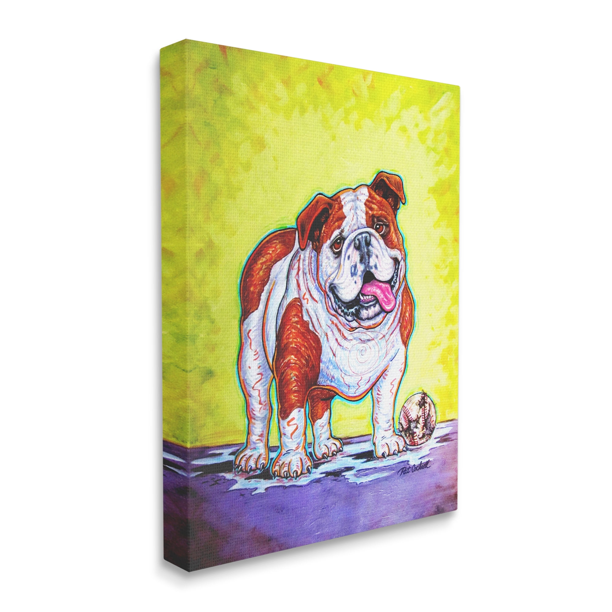Stupell Industries Bulldog with Baseball Animals & Insects Painting Gallery Wrapped Canvas Print Wall Art, 36 x 48
