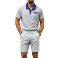 thumbnail image 3 of hotojiny Mens Summer Track Suits 2 Piece Shorts Sets Stylish Colorblock Short Sleeve Golf Shirt Bermuda Shorts Sweatsuit Outfits(Gray,3X-Large), 3 of 5
