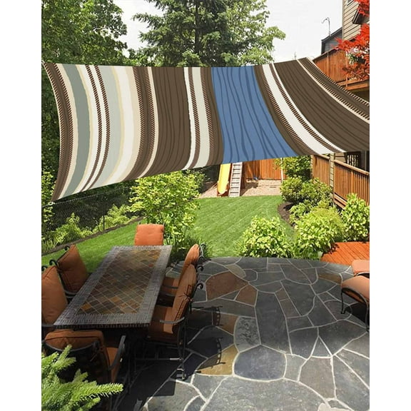 Sun Shade Sail 6.5x10Ft Boho Style Stripe Naby Blue Vertical Stripe Uv Block Sunshade Canopy Outdoor Shade Cover Rectangle Shade Cloth For Patio Garden Yard Deck Pergola