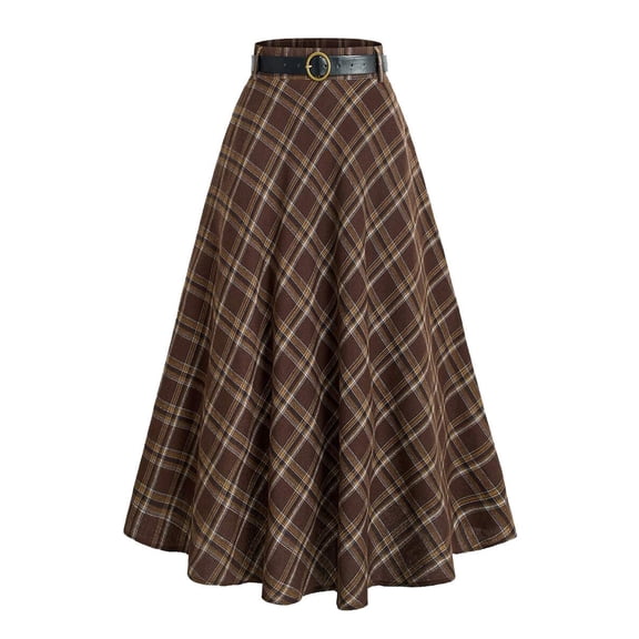 Women's Skirt, A-Line Flared Midi Skirt with Belt, Fitted Umbrella Bottoms for Commute and Daily Wear