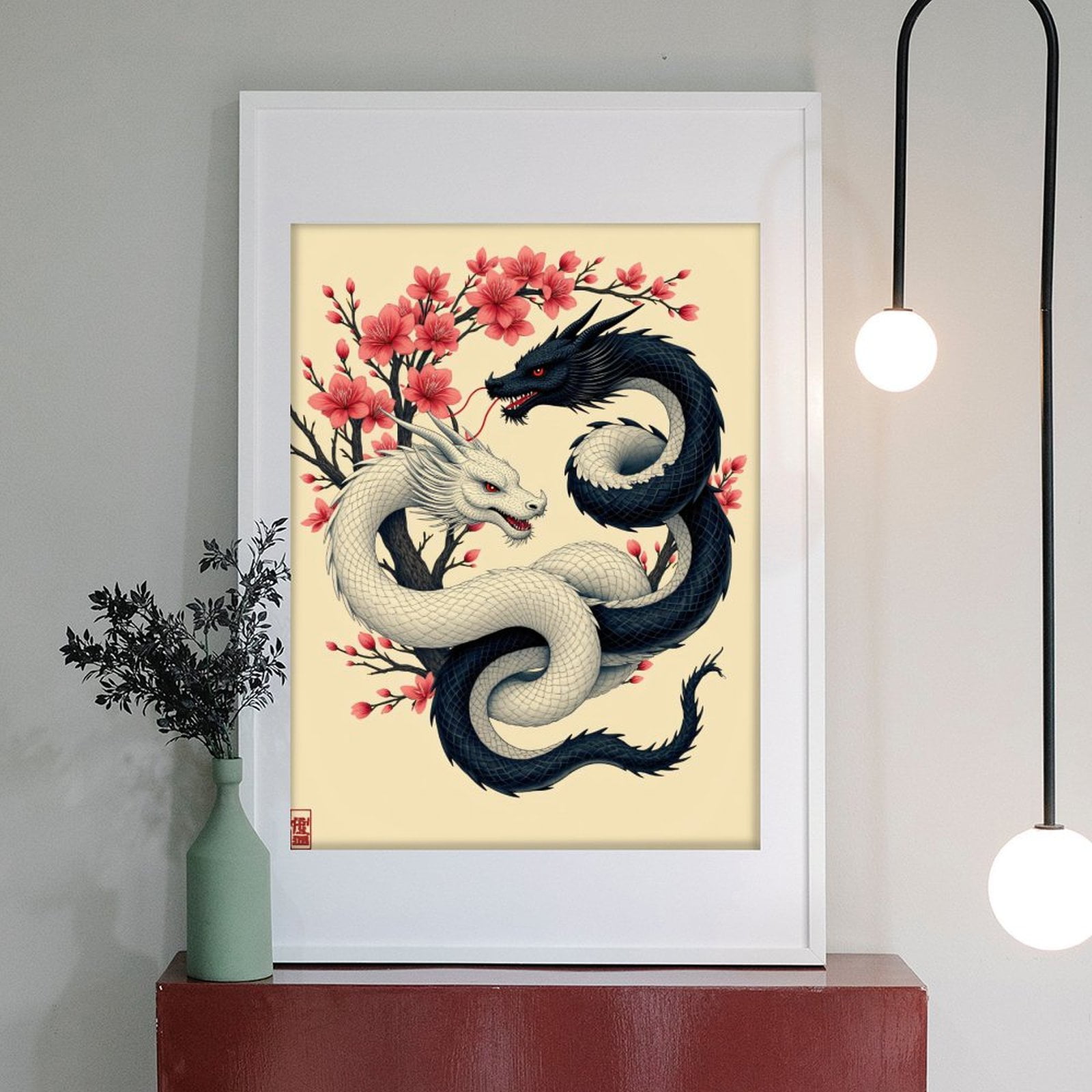 Diamond Art Kit for Adults, Dragon Yin Yang Cherry Blossoms Diamond Painting for Adults Beginners, 5D DIY Diamond Art Painting Kits, Colorful Diamond Painting Craft for Home Decor 12x16