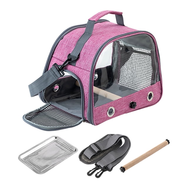 Portable Bird Travel Backpack Small Pets Ventilated Polyester Metal Outdoor Adventure Cage Foldable Storage Leak Proof Base Visible Mesh