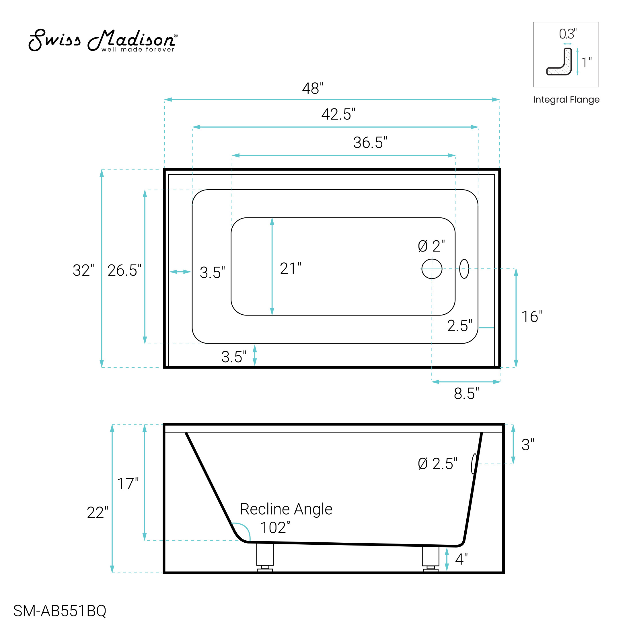 Voltaire 48" x 32" Right-Hand Drain Alcove Bathtub with Apron in Bisque