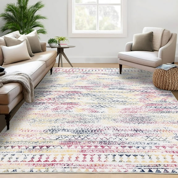 Haperlare Area Rugs for Living Room Machine Washable Colorful Vintage Geometric Rugs Non Shedding Bedroom Area Rugs,8'x10' Carpet