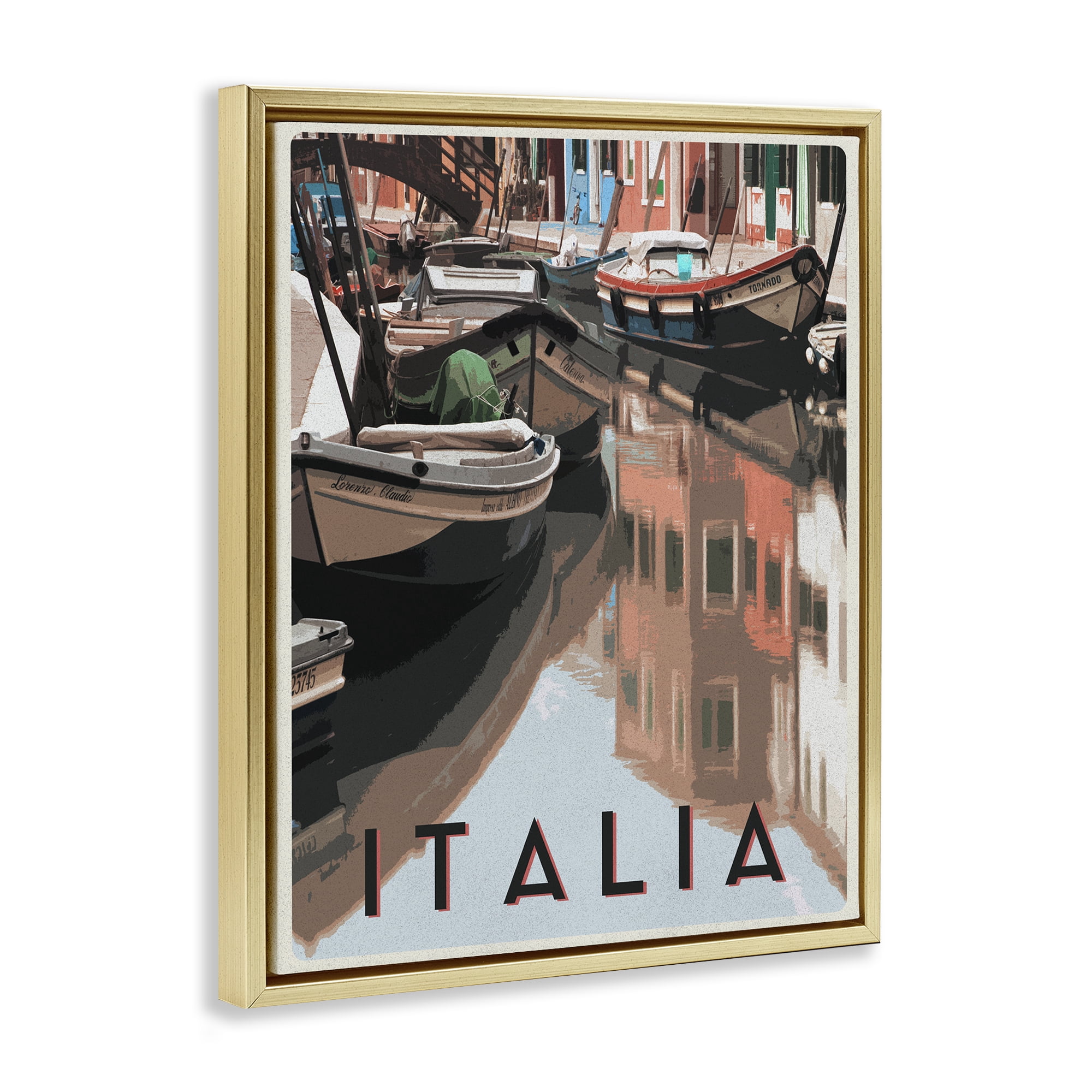 Stupell Industries Italia Canal Poster Gold Framed Floater Canvas Wall Art, design by Shelley Lake