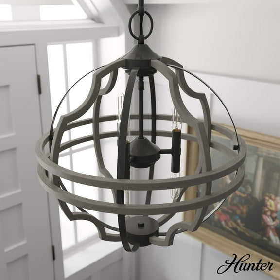 Hunter - Stone Creek 6-light Noble Bronze, Large Pendant Light, Dimmable, Rustic Style, Sphere Shaped, for Bedrooms, Dining, Living Rooms - 19224