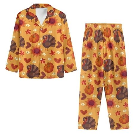 

NETILGEN Thanksgiving Fall Harvest Comfortable Snug-Fit Button Pajamas for Women Long Sleeve & V-Neck 2 Front Pockets Button Front Pajama Tops for Women Loose Fit Lounge Wear