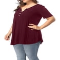 thumbnail image 3 of CHOK Tuniques à Boutons Henley à Col en V pour Femmes Grande Taille, Hauts Décontractés à Manches Courtes, Chemisiers, 3 of 8