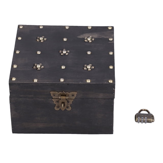 Boîte de Rangement Accessoires Trésor avec Serrure à Combinaison Boîte de Rangement en Bois Rétro pour Salon
