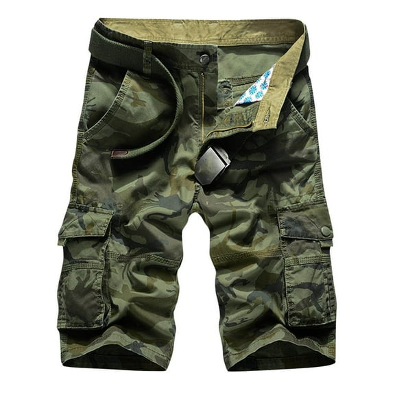 WREESH Men's Cargo Shorts Camouflage Shorts Casual Fashion Shorts with Multi-Pocket Button Zipper Short Pants Olive Green