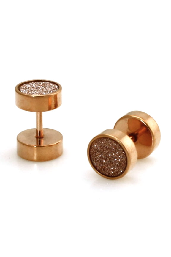 Rose Gold Stainless Steel Silver Glitter Fake Cheater Plugs Body Jewelry