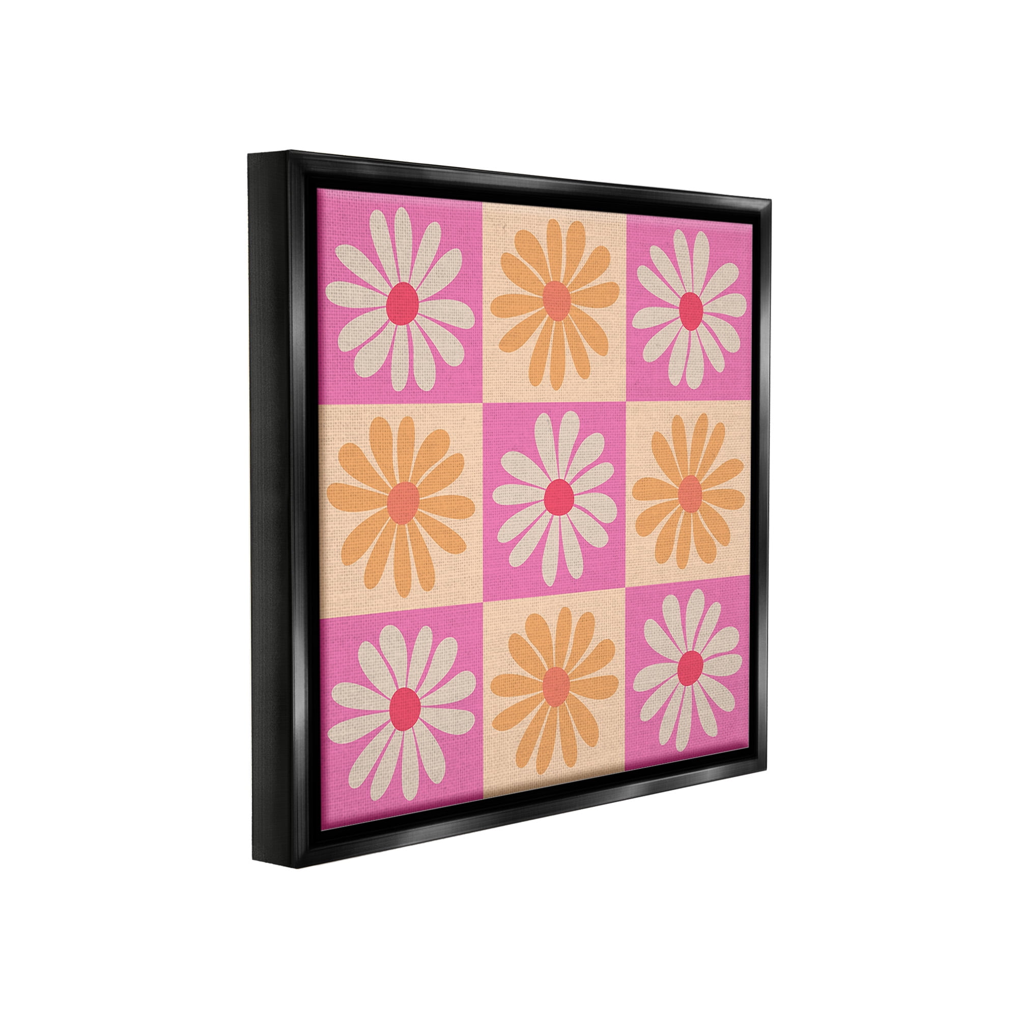 Stupell Industries Checkered Flower Pattern Botanical & Floral Painting Black Floater Framed Canvas Art Print Wall Art, 25 x 25