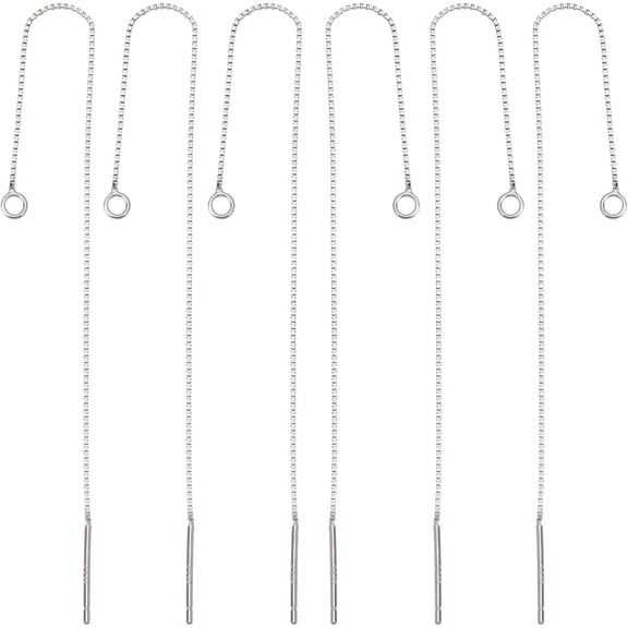 1 Box 3 Pairs Sterling Silver Threader Earrings 80mm Pull Through Threaded Long Chain Drop Tassel with Loop for DIY Jewelry Earring Making