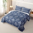 thumbnail image 3 of jejeloiu Classic Damask Bed Spread Queen,Traditional Print Queen Coverlet Set For Adults,Navy White,3-Piece, 3 of 7