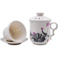 thumbnail image 4 of Chinese Porcelain Tea Mug-4 PCS Kit JingDeZhen Handmade Ceramic Kung Fu Tea Cup with Loose Leaf Tea Brewing System For Home Office Kitchen (Style J), 4 of 7
