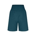 thumbnail image 2 of Bloomae Linen Shorts for Women Loose Fit Casual Summer Smoked High Waisted Wide Leg Lounge Beach Vacation Short Pants with Pockets Blue#01 S, 2 of 7