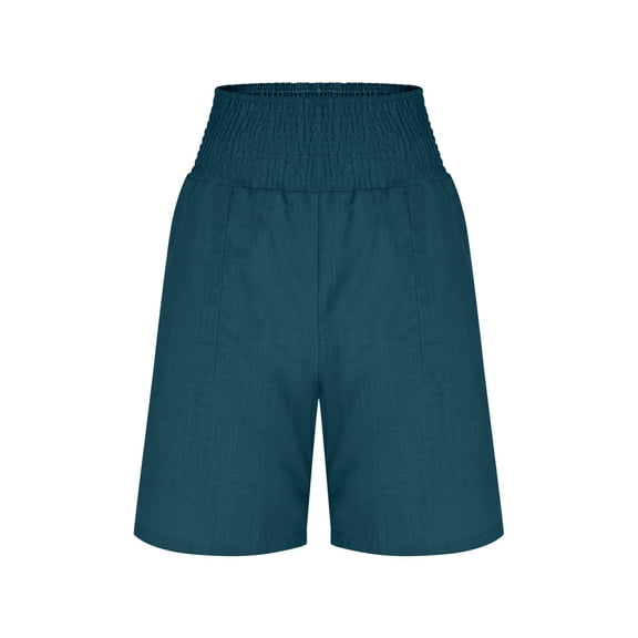 yillto Womens Elastic Waist Shorts High Smock Waisted Wide Leg Loose Summer Beach Shorts with Pockets